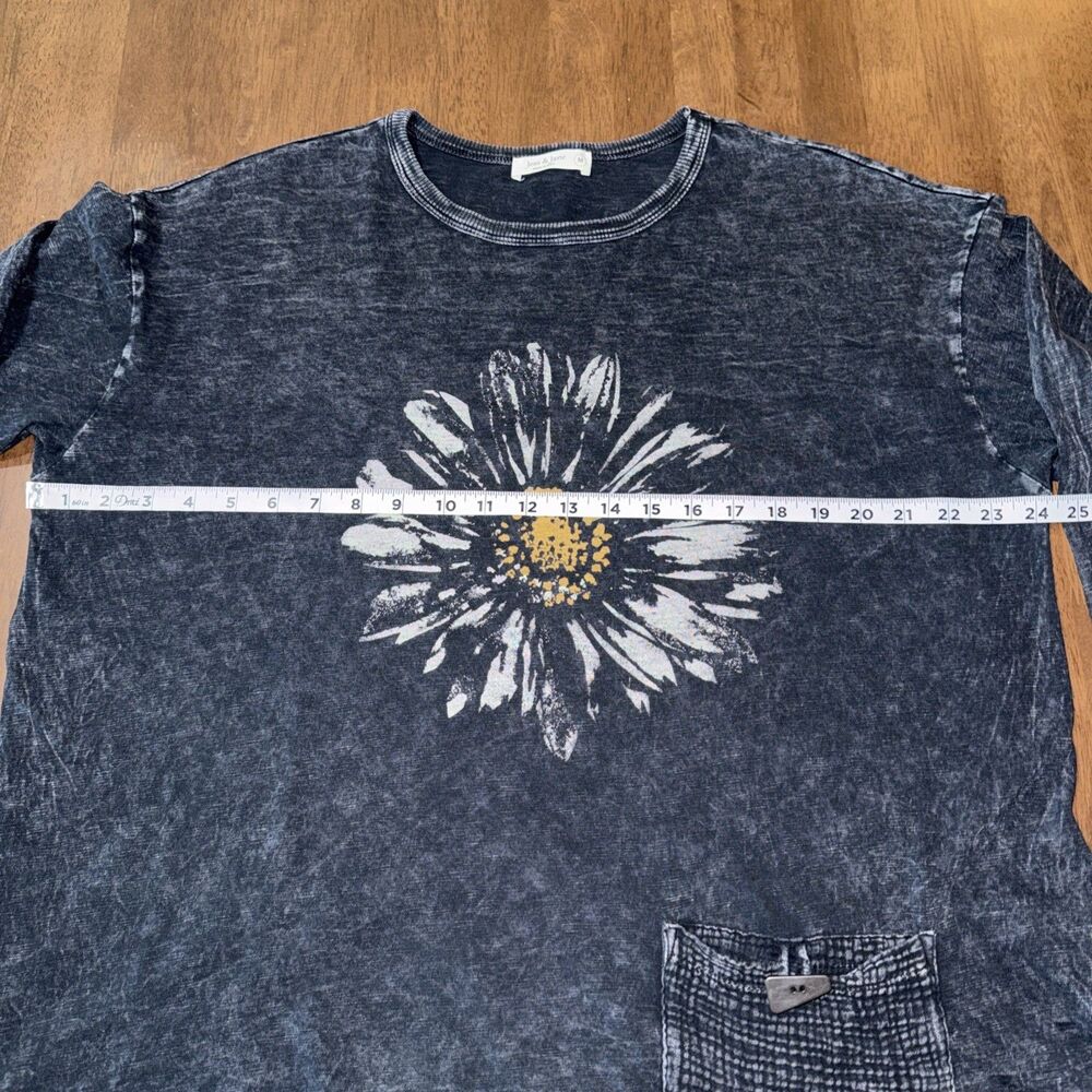 Jess & Jane Washed Black Daisy Tunic Top Medium Lagenlook Boho Pocket Cotton USA - Picture 9 of 11